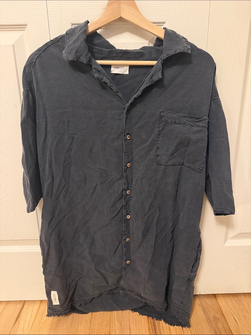 Mikuta Faded gray Button-Front Women's oversized Shirt Dress size xsmall